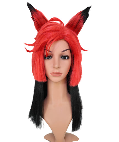 Wigs2you C-145 赤と黒のキツネ耳コスプレウィッグ – 21インチ、耐熱性合成毛、キャップレスデザイン、女性用