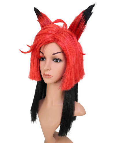 Wigs2you C-145 赤と黒のキツネ耳コスプレウィッグ – 21インチ、耐熱性合成毛、キャップレスデザイン、女性用