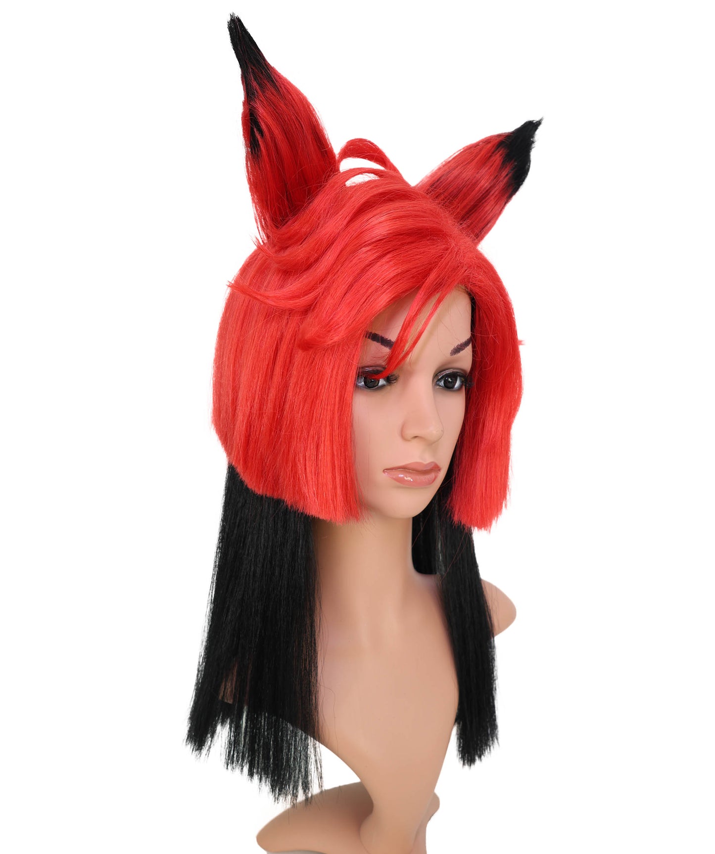 Wigs2you C-145 赤と黒のキツネ耳コスプレウィッグ – 21インチ、耐熱性合成毛、キャップレスデザイン、女性用
