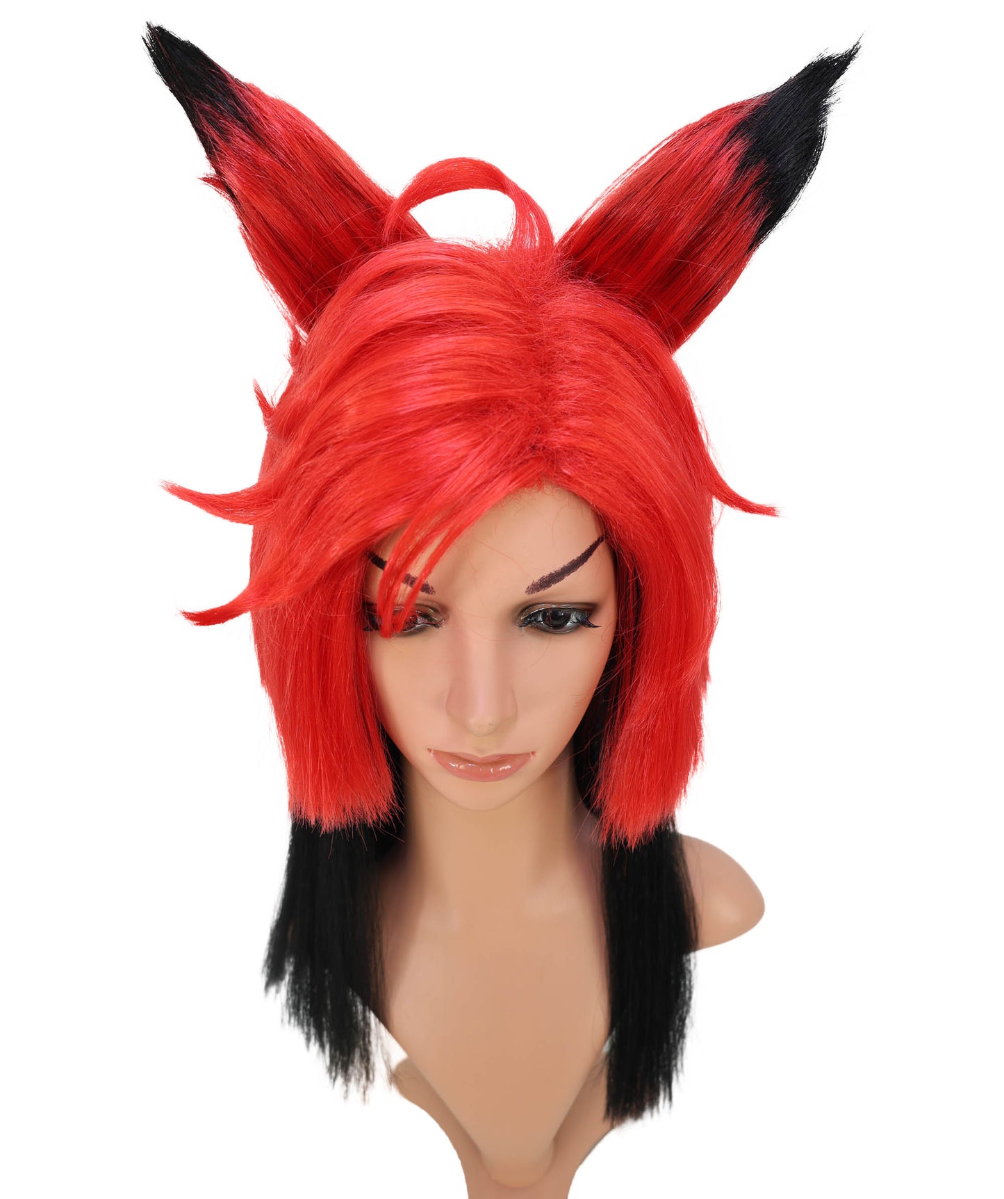 Wigs2you C-145 赤と黒のキツネ耳コスプレウィッグ – 21インチ、耐熱性合成毛、キャップレスデザイン、女性用