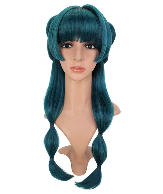 Wigs2you C-150 ダークグリーンの25インチロングウィッグ – 耐熱性に優れた合成毛、キャップレスデザインでコスプレやファッションに最適