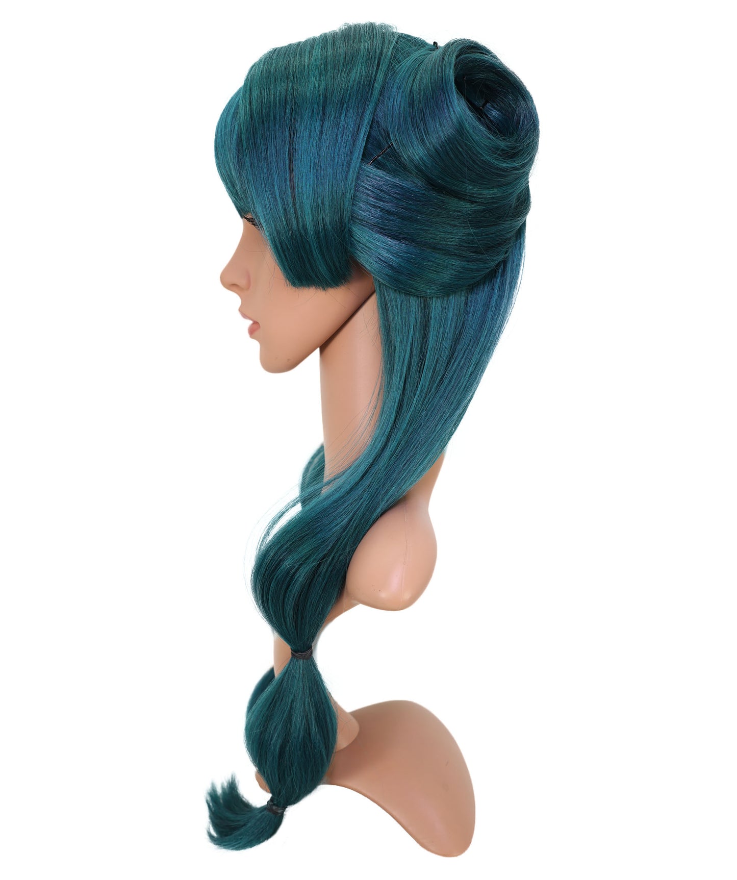 Wigs2you C-150 ダークグリーンの25インチロングウィッグ – 耐熱性に優れた合成毛、キャップレスデザインでコスプレやファッションに最適