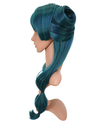 Wigs2you C-150 ダークグリーンの25インチロングウィッグ – 耐熱性に優れた合成毛、キャップレスデザインでコスプレやファッションに最適