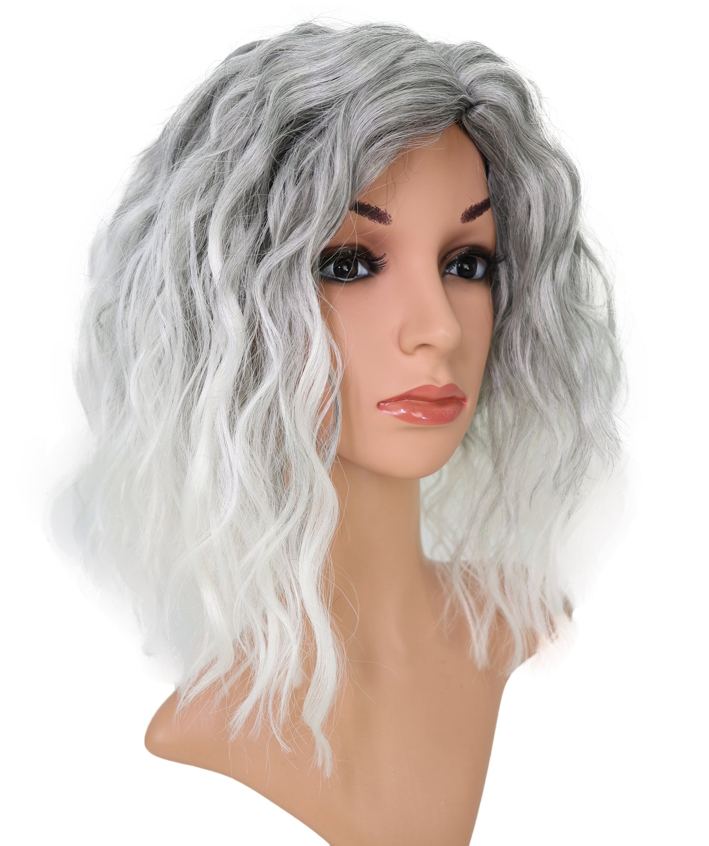 Wigs2you C-170 コスプレウィッグ レディース ホワイトグレー ショート 13インチ フルウィッグ 耐熱ファイバー アニメ風 前髪付き スタンダードキャップ ハロウィン 仮装 イベント パーティー