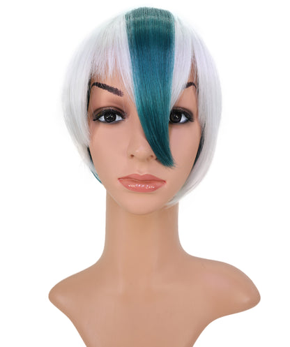 Wigs2you C-171 コスプレウィッグ レディース ホワイト＆グリーン ショート ストレート 9インチ フルウィッグ 耐熱ファイバー キャップレス アニメ風 ハロウィン 仮装 イベント パーティー