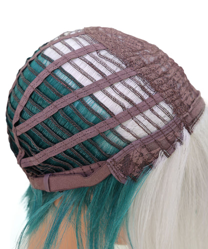 Wigs2you C-171 コスプレウィッグ レディース ホワイト＆グリーン ショート ストレート 9インチ フルウィッグ 耐熱ファイバー キャップレス アニメ風 ハロウィン 仮装 イベント パーティー