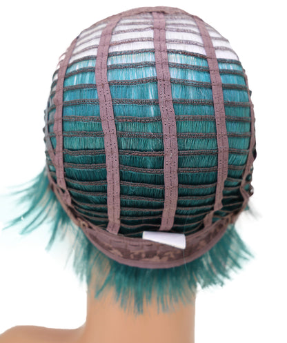 Wigs2you C-171 コスプレウィッグ レディース ホワイト＆グリーン ショート ストレート 9インチ フルウィッグ 耐熱ファイバー キャップレス アニメ風 ハロウィン 仮装 イベント パーティー