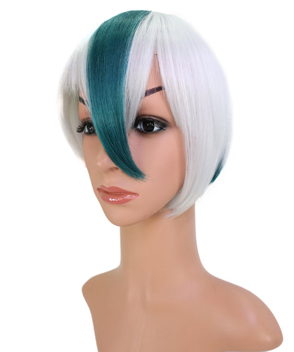 Wigs2you C-171 コスプレウィッグ レディース ホワイト＆グリーン ショート ストレート 9インチ フルウィッグ 耐熱ファイバー キャップレス アニメ風 ハロウィン 仮装 イベント パーティー