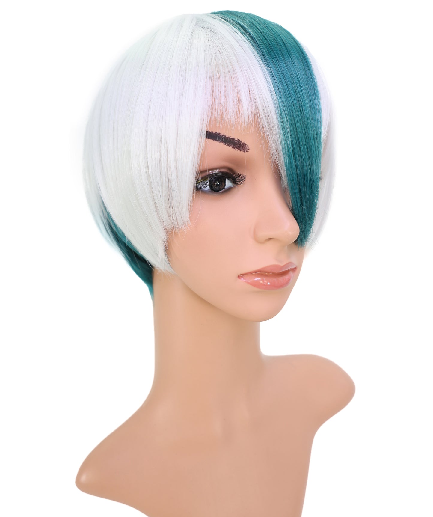 Wigs2you C-171 コスプレウィッグ レディース ホワイト＆グリーン ショート ストレート 9インチ フルウィッグ 耐熱ファイバー キャップレス アニメ風 ハロウィン 仮装 イベント パーティー