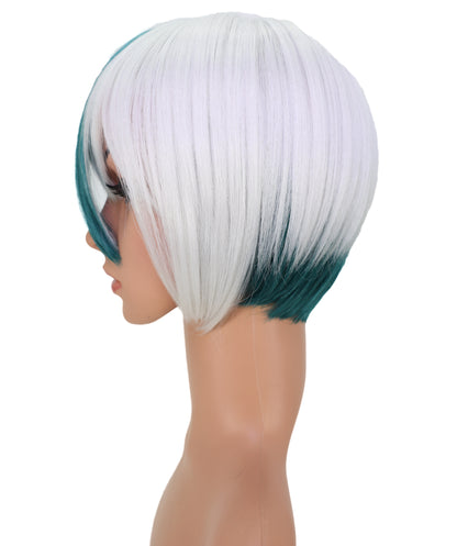 Wigs2you C-171 コスプレウィッグ レディース ホワイト＆グリーン ショート ストレート 9インチ フルウィッグ 耐熱ファイバー キャップレス アニメ風 ハロウィン 仮装 イベント パーティー