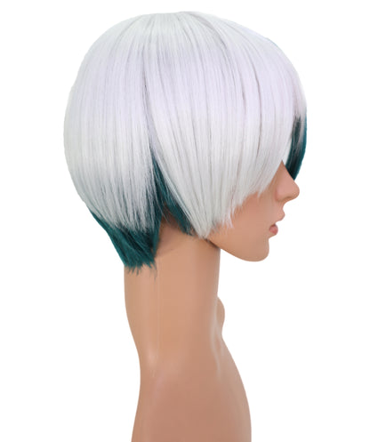 Wigs2you C-171 コスプレウィッグ レディース ホワイト＆グリーン ショート ストレート 9インチ フルウィッグ 耐熱ファイバー キャップレス アニメ風 ハロウィン 仮装 イベント パーティー
