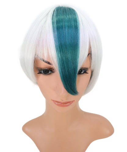 Wigs2you C-171 コスプレウィッグ レディース ホワイト＆グリーン ショート ストレート 9インチ フルウィッグ 耐熱ファイバー キャップレス アニメ風 ハロウィン 仮装 イベント パーティー