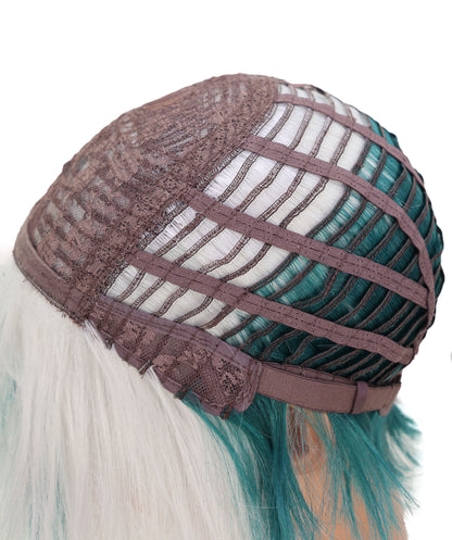 Wigs2you C-171 コスプレウィッグ レディース ホワイト＆グリーン ショート ストレート 9インチ フルウィッグ 耐熱ファイバー キャップレス アニメ風 ハロウィン 仮装 イベント パーティー