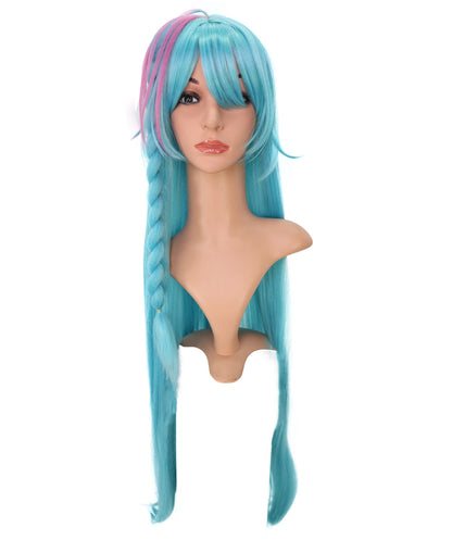 Wigs2you C-172 コスプレウィッグ レディース アクアブルー＆ピンク ロング ストレート 35インチ フルウィッグ 耐熱ファイバー ツートンカラー アニメ風 ハロウィン 仮装 イベント パーティー