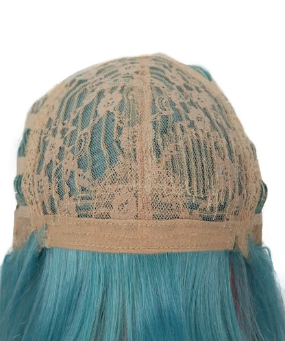 Wigs2you C-172 コスプレウィッグ レディース アクアブルー＆ピンク ロング ストレート 35インチ フルウィッグ 耐熱ファイバー ツートンカラー アニメ風 ハロウィン 仮装 イベント パーティー