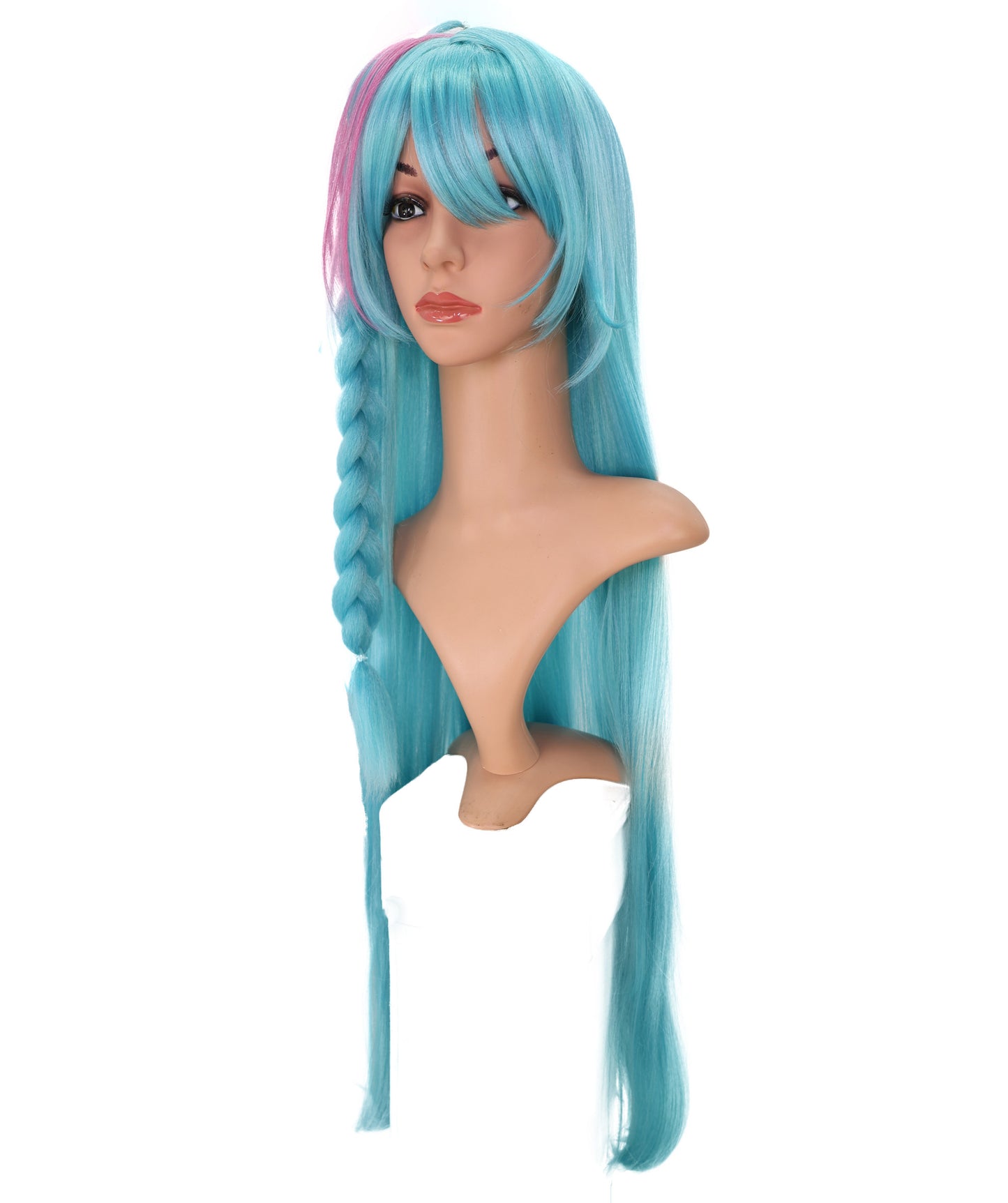 Wigs2you C-172 コスプレウィッグ レディース アクアブルー＆ピンク ロング ストレート 35インチ フルウィッグ 耐熱ファイバー ツートンカラー アニメ風 ハロウィン 仮装 イベント パーティー