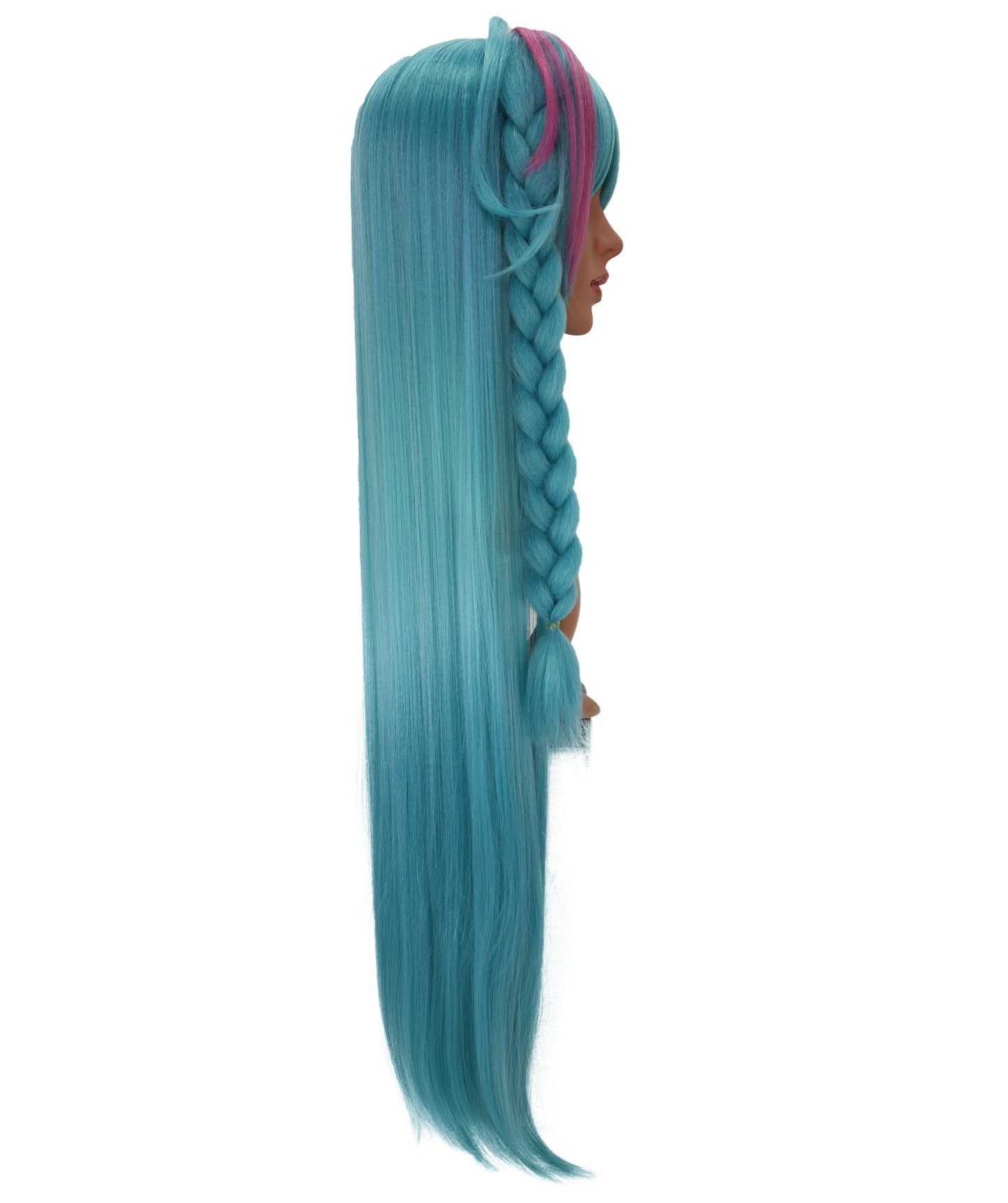 Wigs2you C-172 コスプレウィッグ レディース アクアブルー＆ピンク ロング ストレート 35インチ フルウィッグ 耐熱ファイバー ツートンカラー アニメ風 ハロウィン 仮装 イベント パーティー