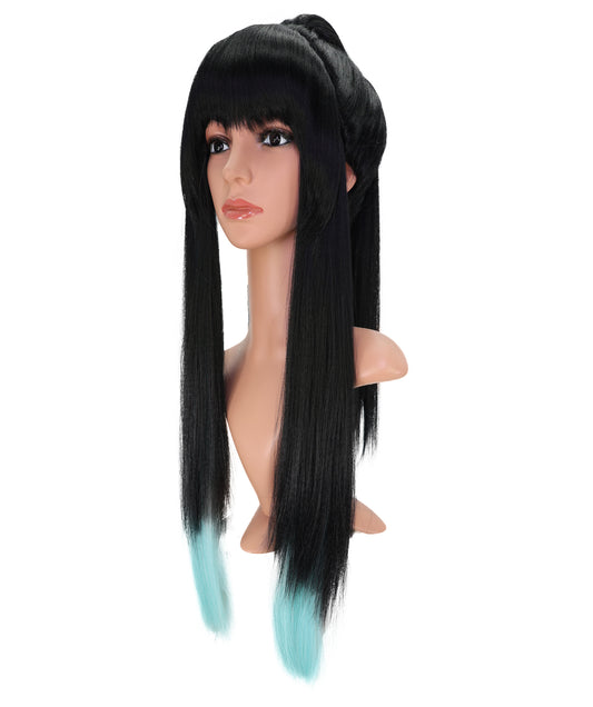 Wigs2you C-176 コスプレウィッグ レディース ブラック＆ミントブルー ポニーテール ロング 27インチ フルウィッグ 耐熱ファイバー キャップレス アニメ風 ハロウィン 仮装 イベント パーティー
