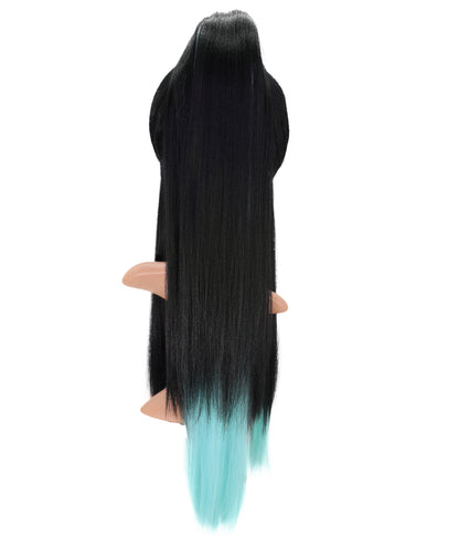 Wigs2you C-176 コスプレウィッグ レディース ブラック＆ミントブルー ポニーテール ロング 27インチ フルウィッグ 耐熱ファイバー キャップレス アニメ風 ハロウィン 仮装 イベント パーティー