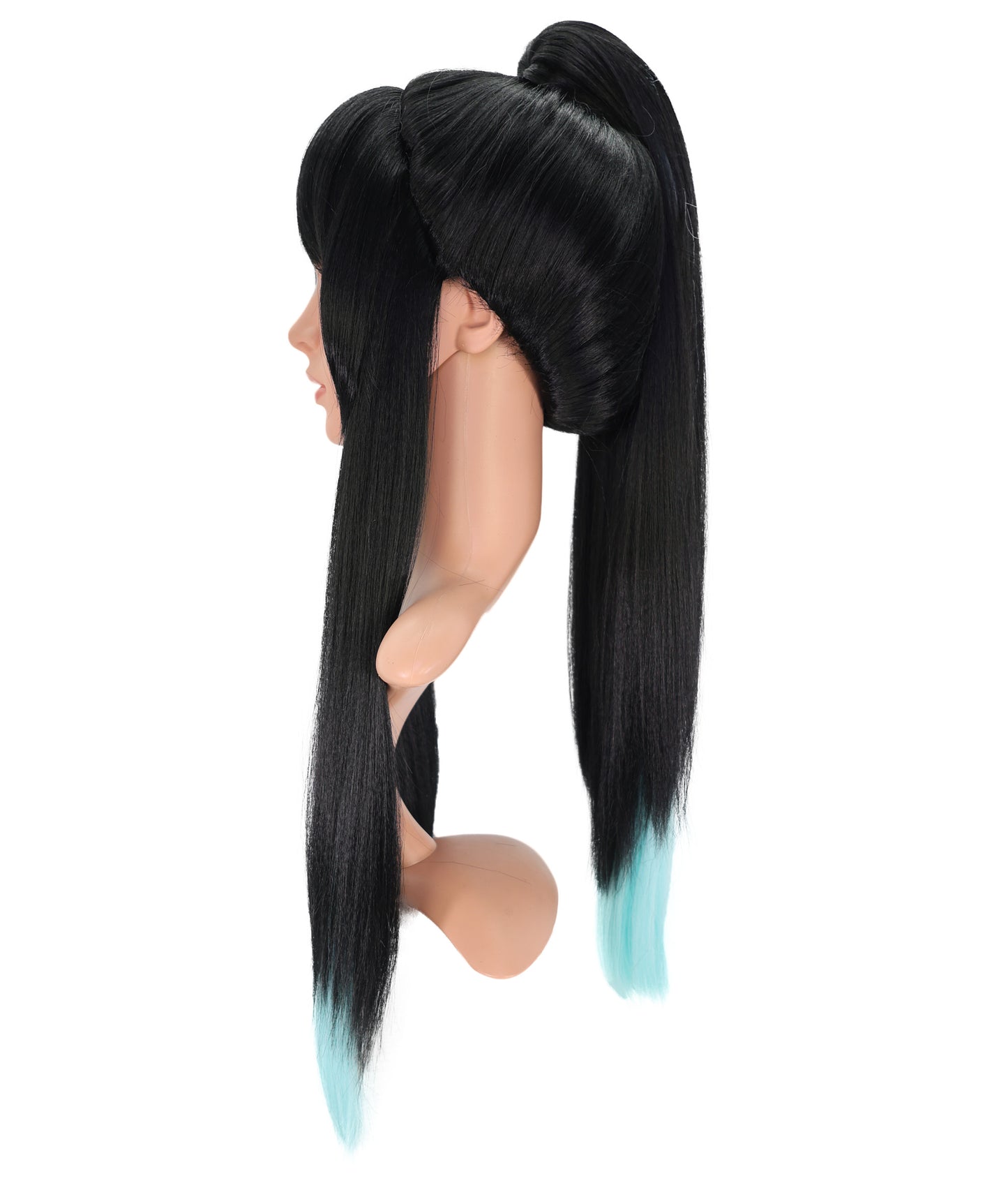 Wigs2you C-176 コスプレウィッグ レディース ブラック＆ミントブルー ポニーテール ロング 27インチ フルウィッグ 耐熱ファイバー キャップレス アニメ風 ハロウィン 仮装 イベント パーティー