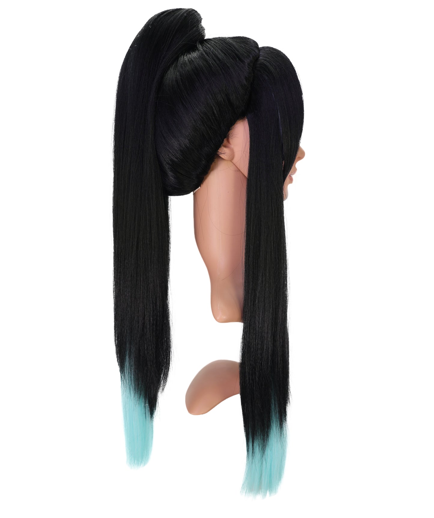 Wigs2you C-176 コスプレウィッグ レディース ブラック＆ミントブルー ポニーテール ロング 27インチ フルウィッグ 耐熱ファイバー キャップレス アニメ風 ハロウィン 仮装 イベント パーティー