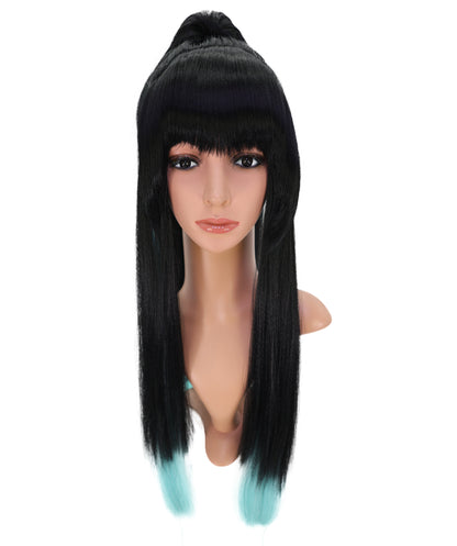 Wigs2you C-176 コスプレウィッグ レディース ブラック＆ミントブルー ポニーテール ロング 27インチ フルウィッグ 耐熱ファイバー キャップレス アニメ風 ハロウィン 仮装 イベント パーティー