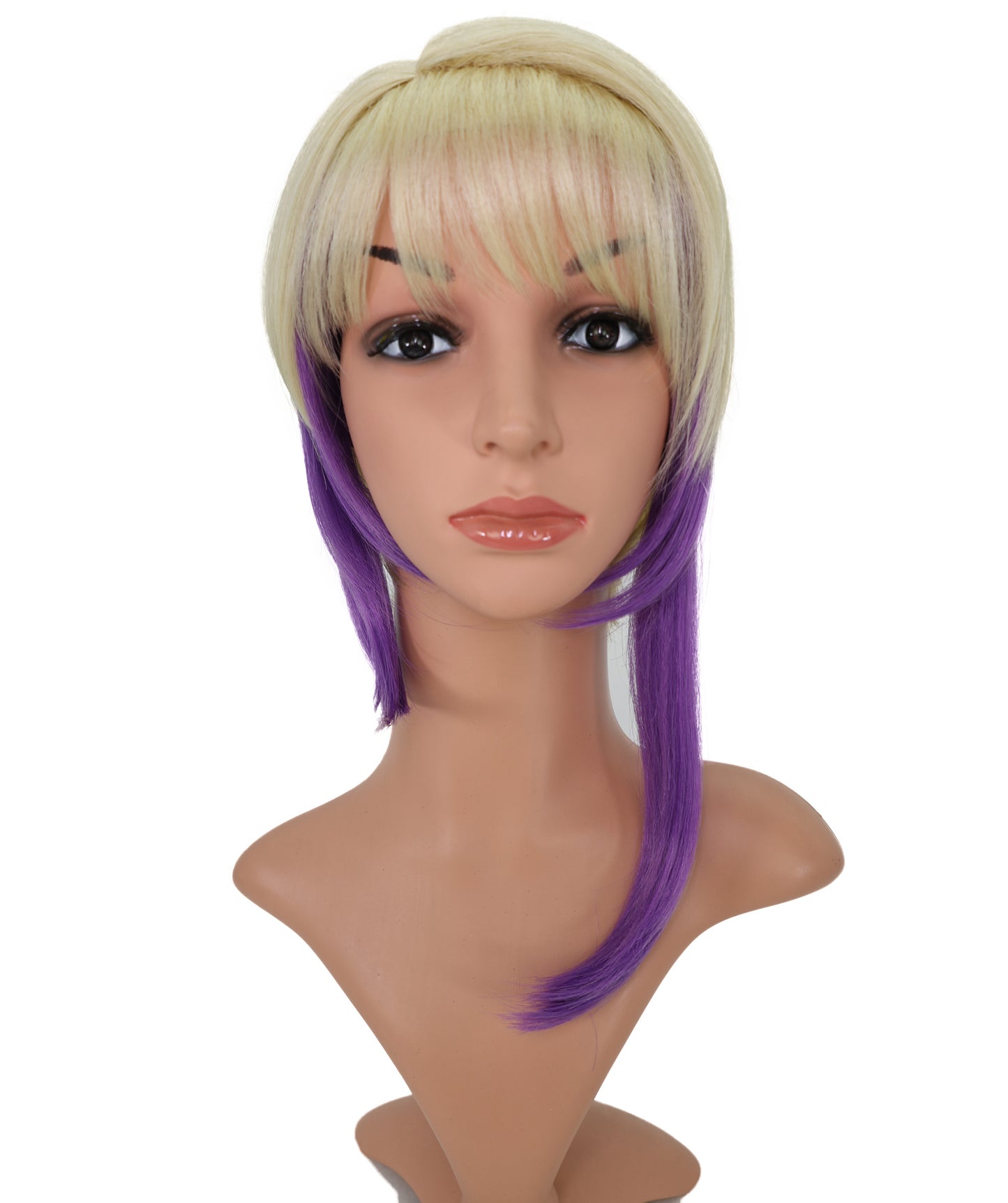 Wigs2you C-178 コスプレウィッグ レディース ブロンド＆パープル ツートンカラー ストレート 17インチ 前髪付き フルウィッグ 耐熱ファイバー キャップレス アニメ風 ハロウィン 仮装 舞台 イベント