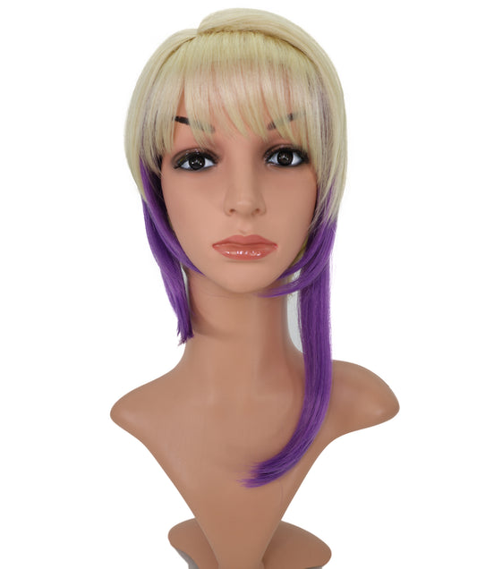 Wigs2you C-178 コスプレウィッグ レディース ブロンド＆パープル ツートンカラー ストレート 17インチ 前髪付き フルウィッグ 耐熱ファイバー キャップレス アニメ風 ハロウィン 仮装 舞台 イベント
