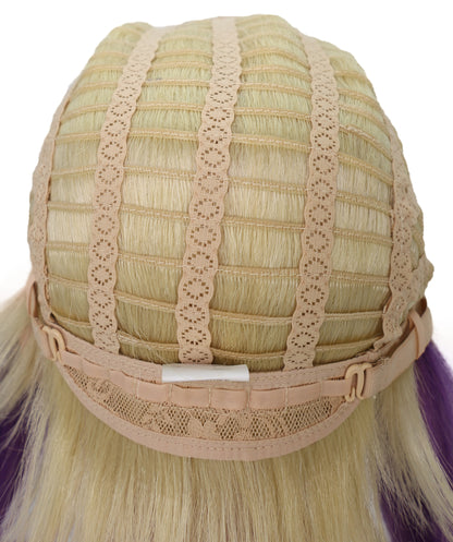 Wigs2you C-178 コスプレウィッグ レディース ブロンド＆パープル ツートンカラー ストレート 17インチ 前髪付き フルウィッグ 耐熱ファイバー キャップレス アニメ風 ハロウィン 仮装 舞台 イベント