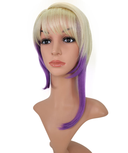 Wigs2you C-178 コスプレウィッグ レディース ブロンド＆パープル ツートンカラー ストレート 17インチ 前髪付き フルウィッグ 耐熱ファイバー キャップレス アニメ風 ハロウィン 仮装 舞台 イベント