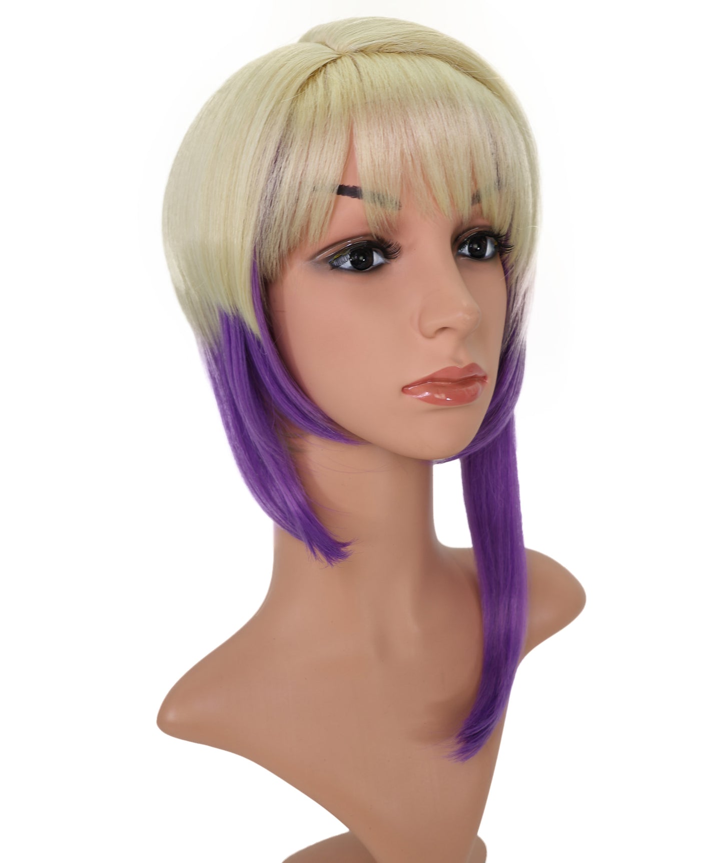 Wigs2you C-178 コスプレウィッグ レディース ブロンド＆パープル ツートンカラー ストレート 17インチ 前髪付き フルウィッグ 耐熱ファイバー キャップレス アニメ風 ハロウィン 仮装 舞台 イベント