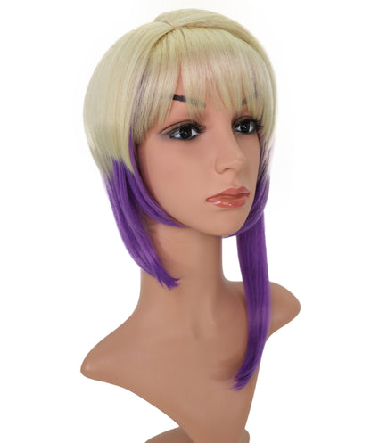 Wigs2you C-178 コスプレウィッグ レディース ブロンド＆パープル ツートンカラー ストレート 17インチ 前髪付き フルウィッグ 耐熱ファイバー キャップレス アニメ風 ハロウィン 仮装 舞台 イベント