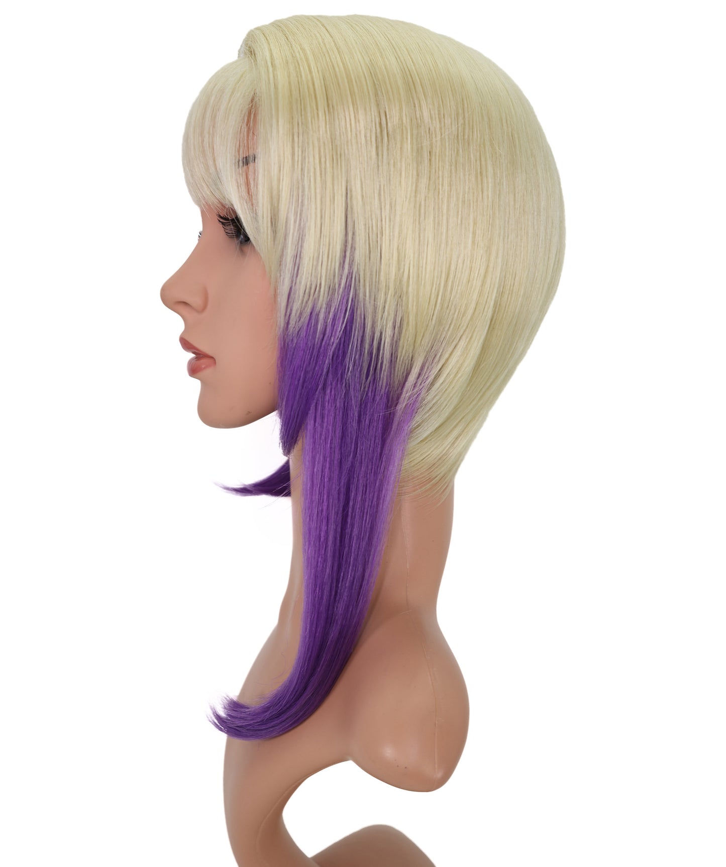 Wigs2you C-178 コスプレウィッグ レディース ブロンド＆パープル ツートンカラー ストレート 17インチ 前髪付き フルウィッグ 耐熱ファイバー キャップレス アニメ風 ハロウィン 仮装 舞台 イベント