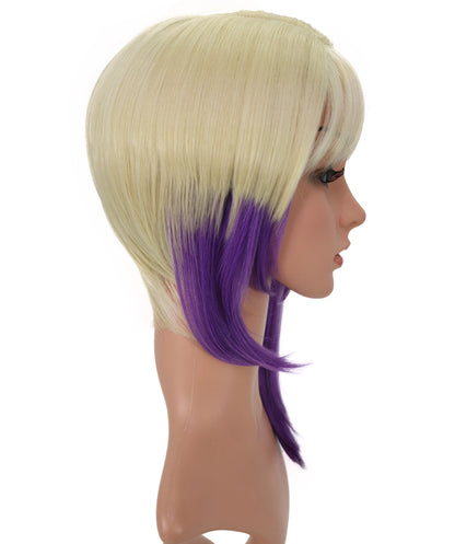 Wigs2you C-178 コスプレウィッグ レディース ブロンド＆パープル ツートンカラー ストレート 17インチ 前髪付き フルウィッグ 耐熱ファイバー キャップレス アニメ風 ハロウィン 仮装 舞台 イベント