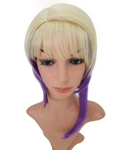 Wigs2you C-178 コスプレウィッグ レディース ブロンド＆パープル ツートンカラー ストレート 17インチ 前髪付き フルウィッグ 耐熱ファイバー キャップレス アニメ風 ハロウィン 仮装 舞台 イベント