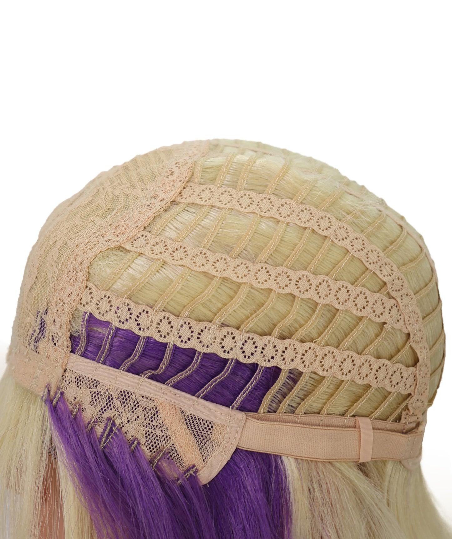 Wigs2you C-178 コスプレウィッグ レディース ブロンド＆パープル ツートンカラー ストレート 17インチ 前髪付き フルウィッグ 耐熱ファイバー キャップレス アニメ風 ハロウィン 仮装 舞台 イベント