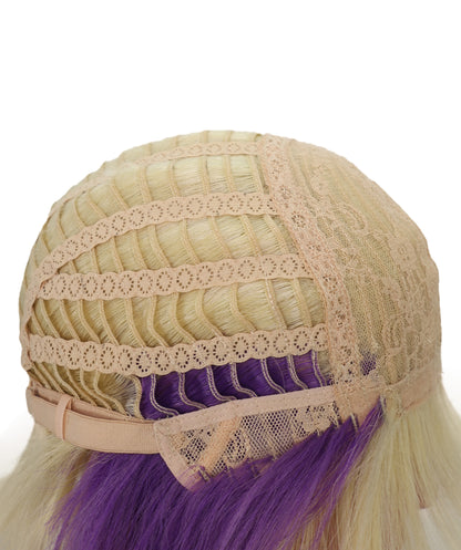 Wigs2you C-178 コスプレウィッグ レディース ブロンド＆パープル ツートンカラー ストレート 17インチ 前髪付き フルウィッグ 耐熱ファイバー キャップレス アニメ風 ハロウィン 仮装 舞台 イベント