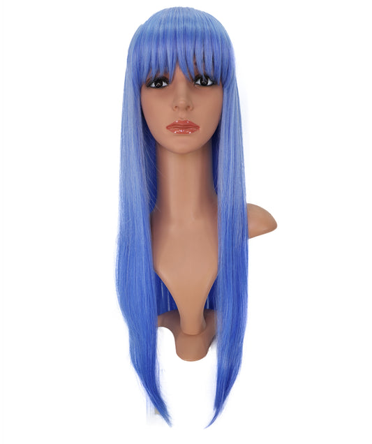 Wigs2you C-179 コスプレウィッグ レディース ブルー ロング ストレート 31.5インチ 前髪付き フルウィッグ 耐熱ファイバー キャップレス アニメ風 ハロウィン 仮装 舞台 イベント