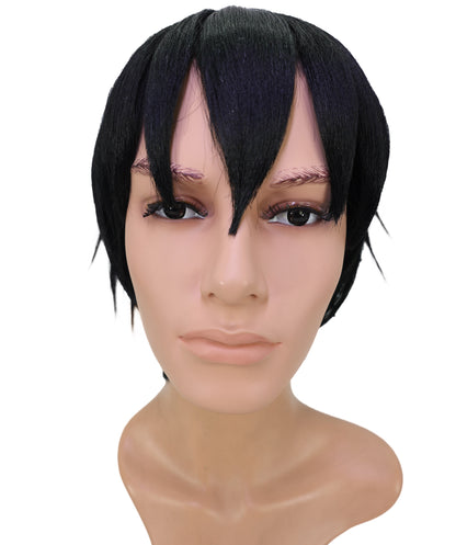 Wigs2you C-181 コスプレウィッグ メンズ レディース ブラック ショート レイヤーカット 11インチ 前髪付き フルウィッグ 耐熱ファイバー キャップレス アニメ風 ハロウィン 仮装 舞台 イベント