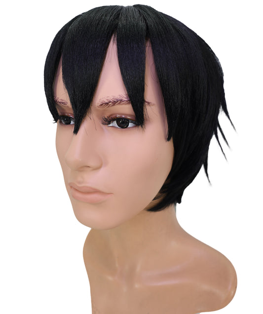 Wigs2you C-181 コスプレウィッグ メンズ レディース ブラック ショート レイヤーカット 11インチ 前髪付き フルウィッグ 耐熱ファイバー キャップレス アニメ風 ハロウィン 仮装 舞台 イベント