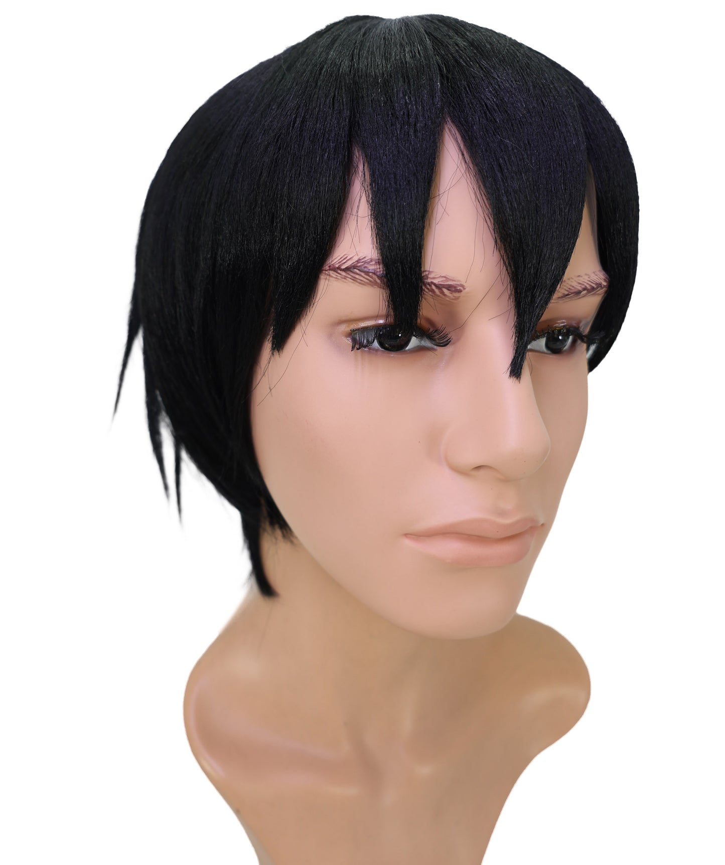 Wigs2you C-181 コスプレウィッグ メンズ レディース ブラック ショート レイヤーカット 11インチ 前髪付き フルウィッグ 耐熱ファイバー キャップレス アニメ風 ハロウィン 仮装 舞台 イベント