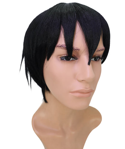 Wigs2you C-181 コスプレウィッグ メンズ レディース ブラック ショート レイヤーカット 11インチ 前髪付き フルウィッグ 耐熱ファイバー キャップレス アニメ風 ハロウィン 仮装 舞台 イベント