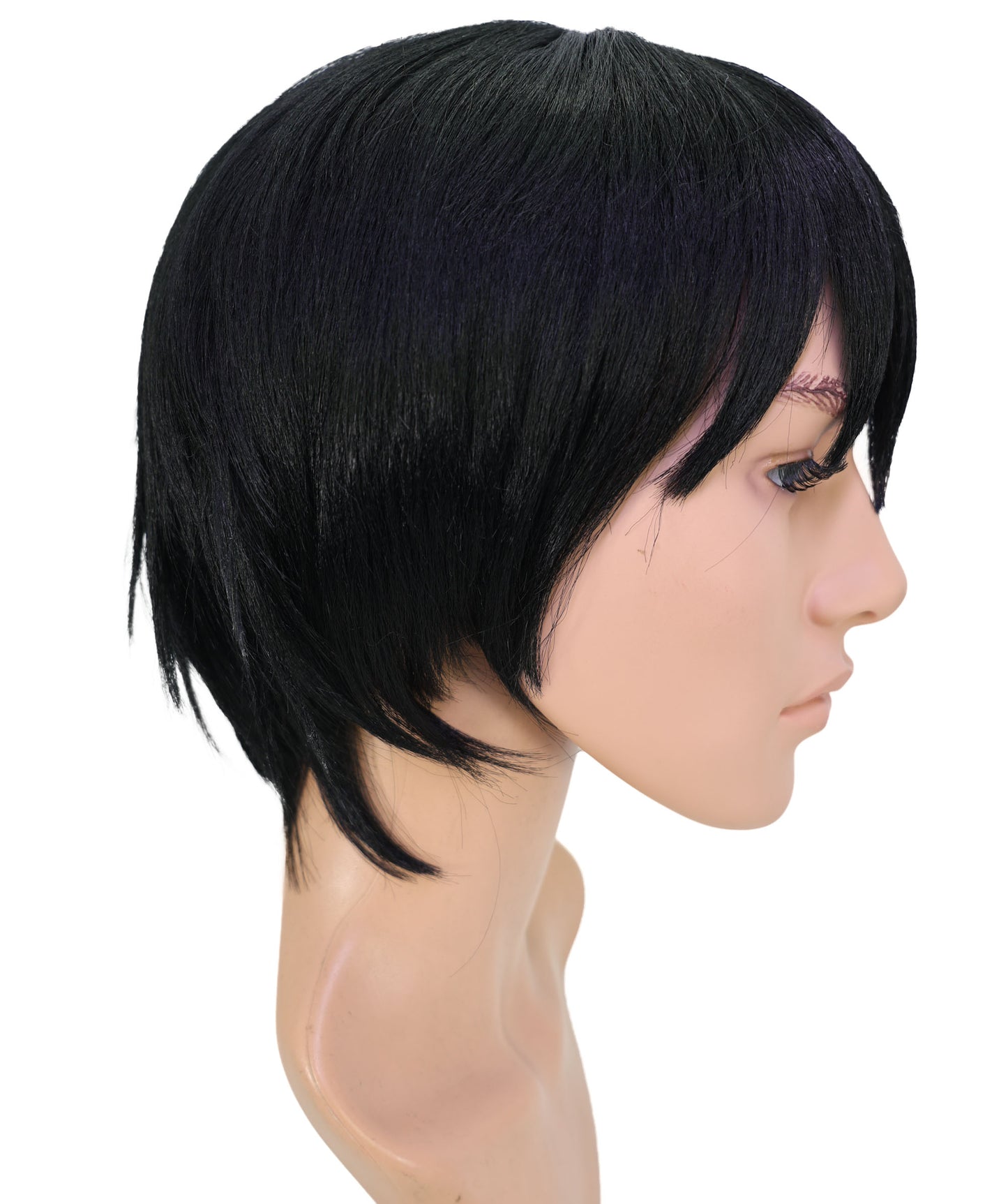 Wigs2you C-181 コスプレウィッグ メンズ レディース ブラック ショート レイヤーカット 11インチ 前髪付き フルウィッグ 耐熱ファイバー キャップレス アニメ風 ハロウィン 仮装 舞台 イベント