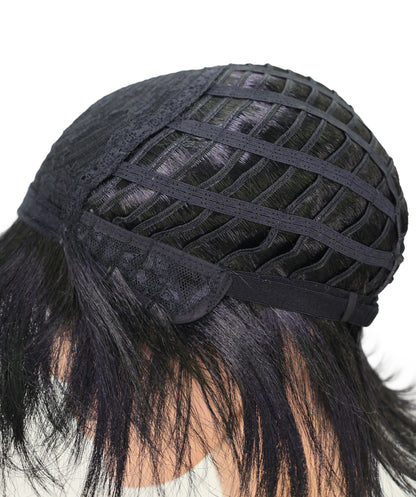 Wigs2you C-181 コスプレウィッグ メンズ レディース ブラック ショート レイヤーカット 11インチ 前髪付き フルウィッグ 耐熱ファイバー キャップレス アニメ風 ハロウィン 仮装 舞台 イベント