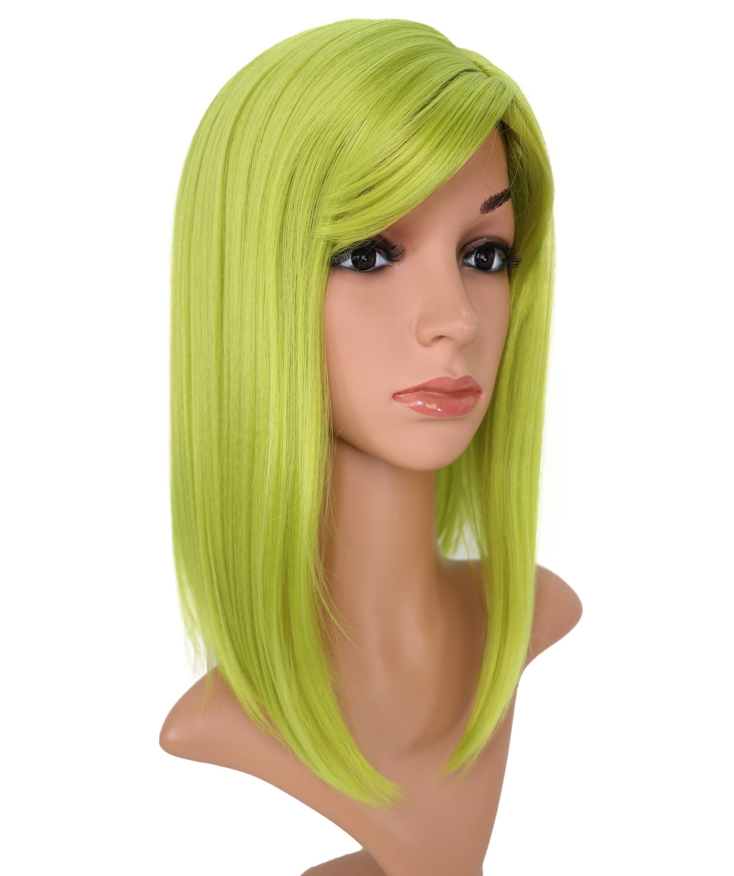 Wigs2you C-182 コスプレウィッグ レディース ライムグリーン ボブ ストレート 13.5インチ 前髪付き フルウィッグ 耐熱ファイバー キャップレス アニメ風 ハロウィン 仮装 舞台 イベント パフォーマンス