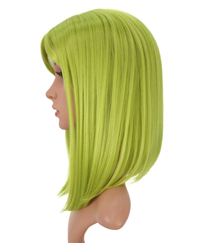 Wigs2you C-182 コスプレウィッグ レディース ライムグリーン ボブ ストレート 13.5インチ 前髪付き フルウィッグ 耐熱ファイバー キャップレス アニメ風 ハロウィン 仮装 舞台 イベント パフォーマンス