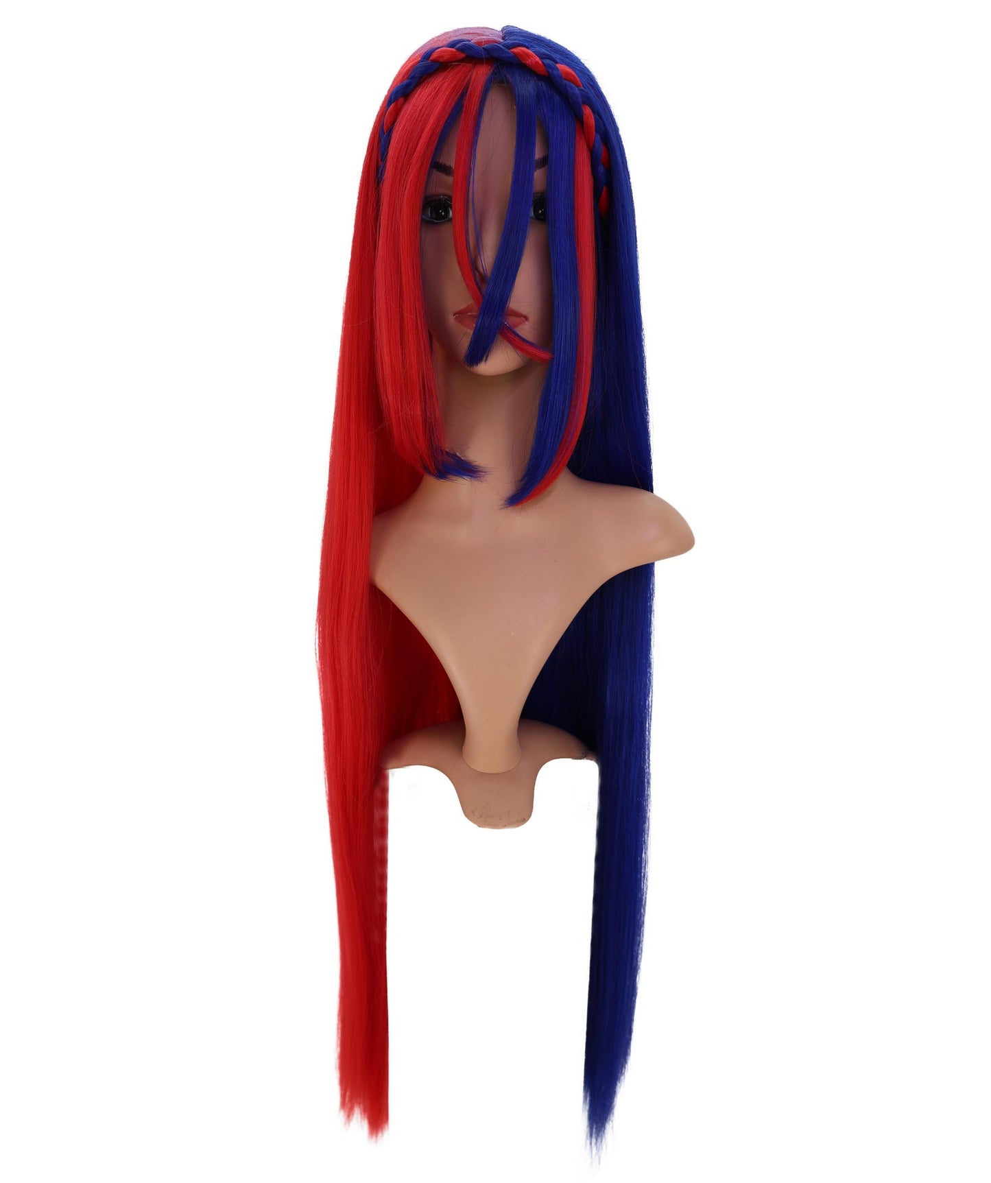 Wigs2you C-185 女性用コスプレウィッグ、赤と青、ロング、ストレート、35インチ、フルウィッグ、耐熱・難燃性ファイバー、キャップレス、ハロウィン、コスチューム、イベント、パーティーに最適