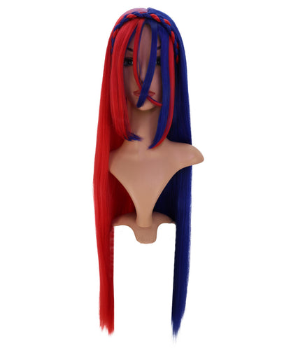 Wigs2you C-185 女性用コスプレウィッグ、赤と青、ロング、ストレート、35インチ、フルウィッグ、耐熱・難燃性ファイバー、キャップレス、ハロウィン、コスチューム、イベント、パーティーに最適