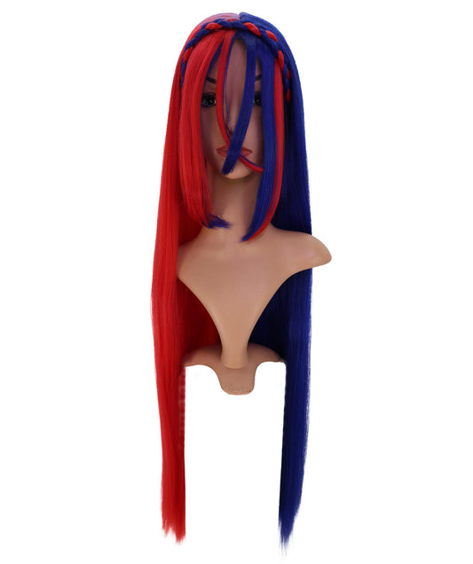 Wigs2you C-185 女性用コスプレウィッグ、赤と青、ロング、ストレート、35インチ、フルウィッグ、耐熱・難燃性ファイバー、キャップレス、ハロウィン、コスチューム、イベント、パーティーに最適