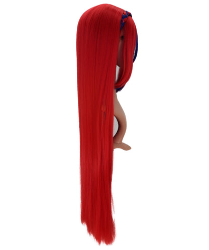 Wigs2you C-185 女性用コスプレウィッグ、赤と青、ロング、ストレート、35インチ、フルウィッグ、耐熱・難燃性ファイバー、キャップレス、ハロウィン、コスチューム、イベント、パーティーに最適